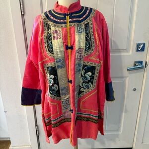 VTG/Antique Chinese Traditional Jacket Pink With Floral Detail Estimated Size M